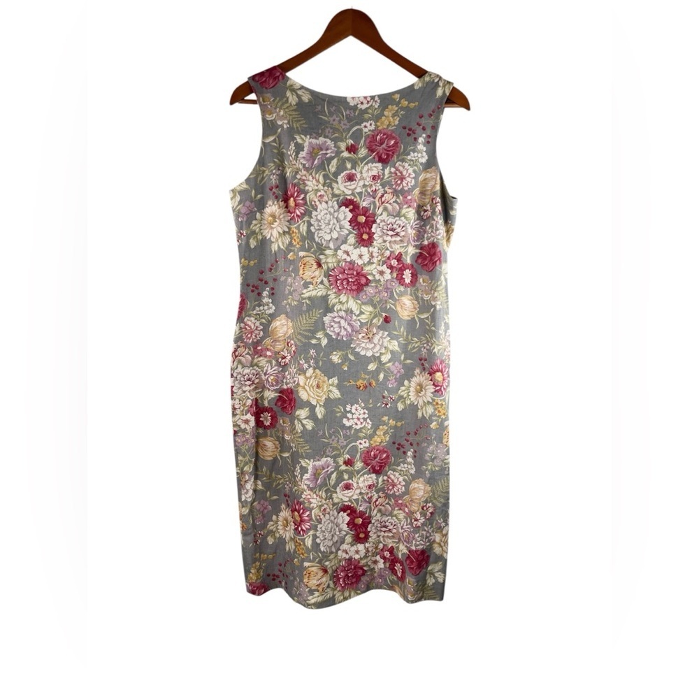 Vintage Lauren Ralph Lauren Linen Floral Sheath Dress Bateau Neckline Size 10